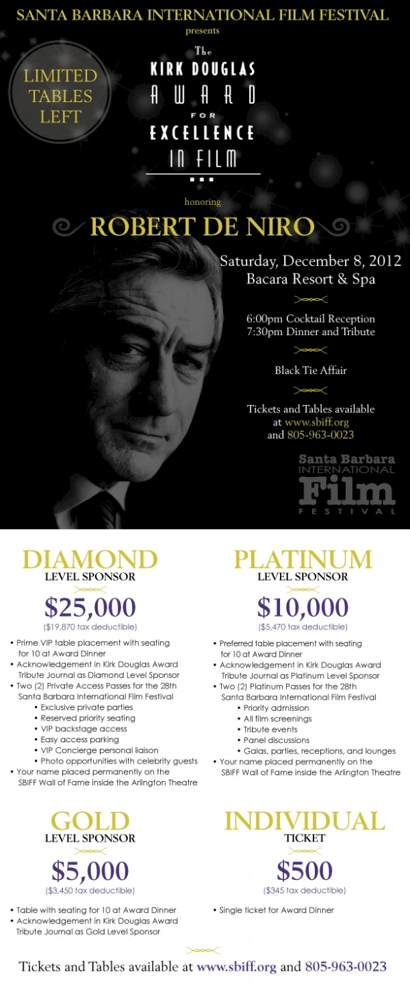 Robert De Niro receives SBIFF's 2012 Kirk Douglas Award for Excellence in Film