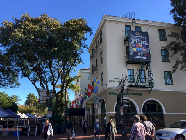 SBIFF poster on side of Santa Barbara Hotel